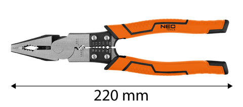 Kombinált fogó, multifunkciós, vezetékcsupaszító és krimpelő funkcióval, polírozott króm vanádium, 220mm 
