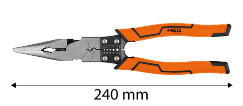 Oldalcsípő fogó, multifunkciós, vezetékcsupaszító és krimpelő funkcióval, polírozott króm vanádium, 220mm 