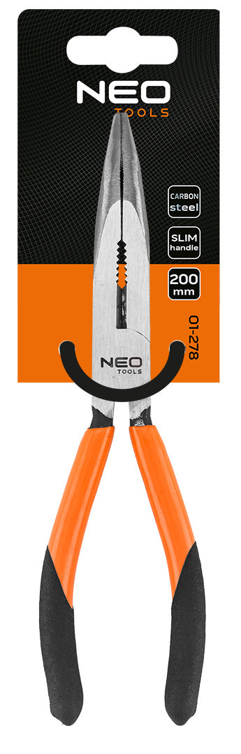 Hajlított csőrű fogó 200mm, Slim széria, keskenyített fogantyú