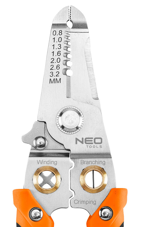 NEO TOOLS 01-549 Krimpelő-, kábelsaru fogó, 6az1ben, 0,8-3,2mm