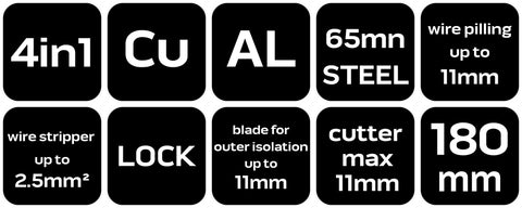 Kábelvávó fogó vezeték csupaszítóval 180mm, réz és alu kábelekhez 0.75-2.5mm2-ig