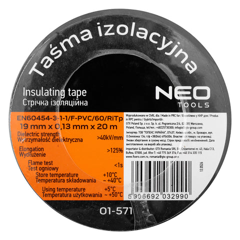 Szigetelőszalag 19x0,13mm, 20m, fekete