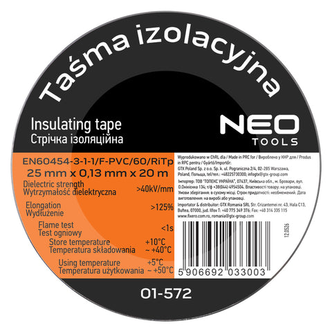Szigetelőszalag 25x0,13mm, 20m, fekete