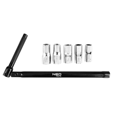 NEO TOOLS 02-446 Csaptelepkulcs, csuklós 250mm, 5+1 cserélhető fej, 8-13mm
