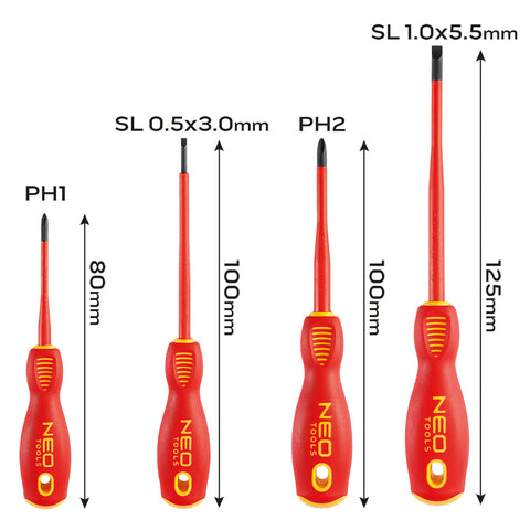 NEO TOOLS 04-144 Csavarhúzó készlet 1000V, szigetelt, 4db, vékonyított szárral