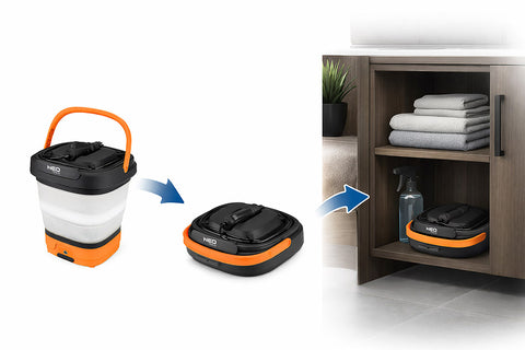 Akkumulátoros kerti mosó és öntöző, 12V USB-C, max 5 bar víznyomás, 12L-es tartály, összecsukható