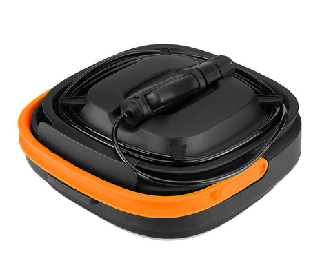 Akkumulátoros kerti mosó és öntöző, 12V USB-C, max 5 bar víznyomás, 12L-es tartály, összecsukható