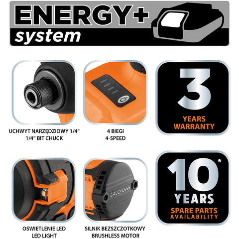 NEO TOOLS 04-612 Akkus szénkefementes ütvecsavarozó 1/4"(hatszög), Energy+, 18v, 300nm, akku nélkül!
