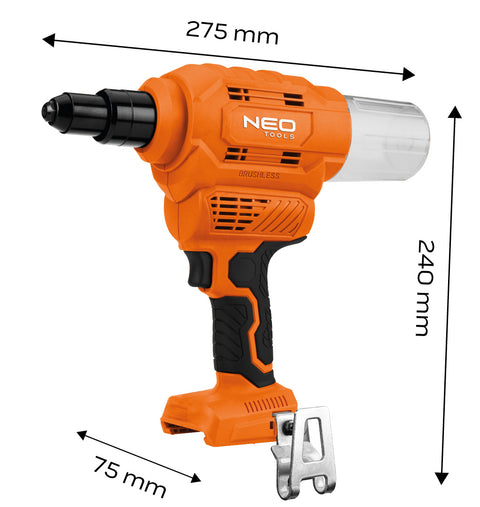 NEO TOOLS 04-617 Akkus popszegecshúzó, Energy+, 18V, szegecsátmérő 2,4-6-4mm, húzóerő 12000 N