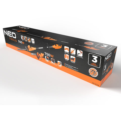 Magassági láncfűrész és sövényvágó 2 az 1-ben, 750W/250mm / 550W/460mm, teleszkópos szár max: 267cm