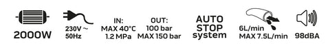 Magasnyomású mosó 2000W, 100bar (max. 150bar)