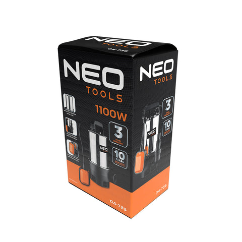 NEO TOOLS 04-736 Szennyvízszivattyú, inox ház, 1100W, 18.000l/óra