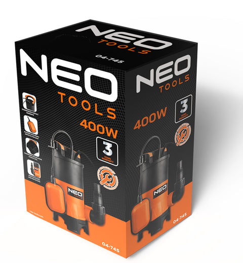 Szennyvízszivattyú, műanyag házas, 400W, 8000L/óra