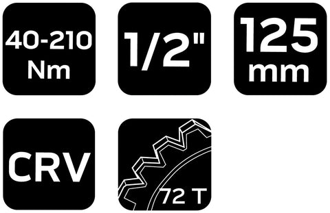 Nyomatékkulcs 1/2", 40-210Nm, 5db-os klt., műanyag koffer