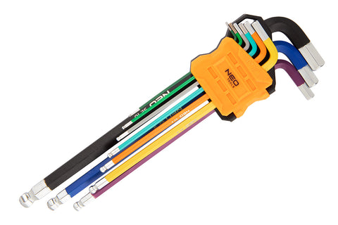 NEO TOOLS 09-512 Imbuszkulcs készlet 9db hosszú 1.5-10mm, színes
