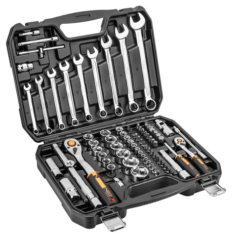 NEO TOOLS 10-058 Dugókulcskészlet + szerszámkészlet 1/2", 1/4", 82db, ECO