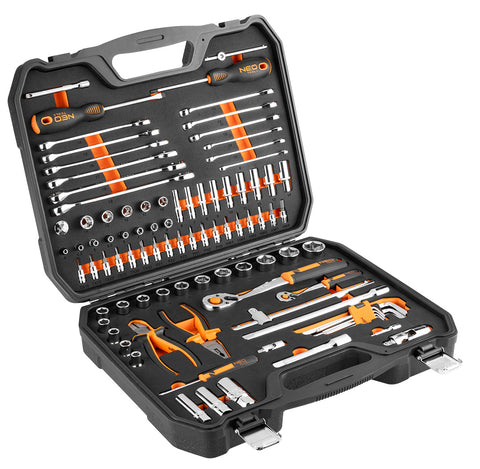 Szerszám és dugókulcs készlet, 1/4", 1/2", EVA habszivacs, műanyag koffer, 96db