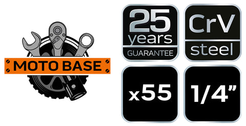 Dugókulcs és bit készlet, 1/4", matt felület, 55db