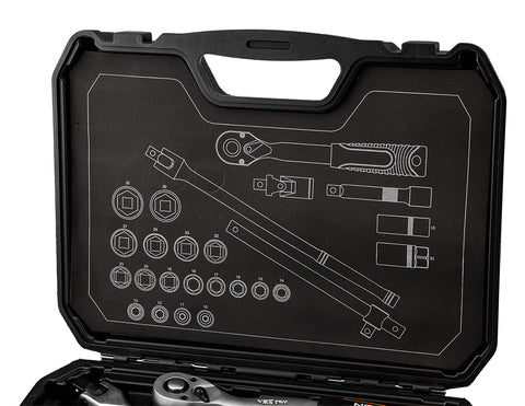 Dugókulcs és hajtószár készlet, matt felület, 25 db