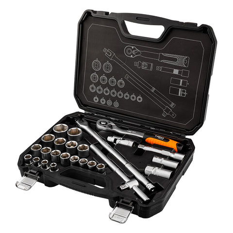 Dugókulcs és hajtószár készlet, matt felület, 25 db