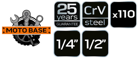 Dugókulcskészlet 1/2", 1/4", 110db