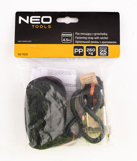 Rakományrögzítő racsnis heveder 4,5m/25mm, 260kg