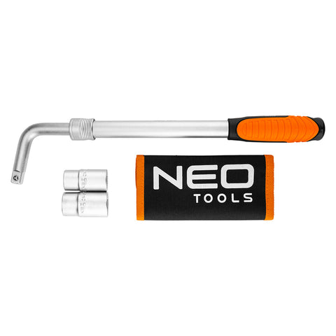 Kerékkulcs, hajlított, teleszkópos 1/2", dugókulcsok 17-19, 21-23mm, szövet tokban