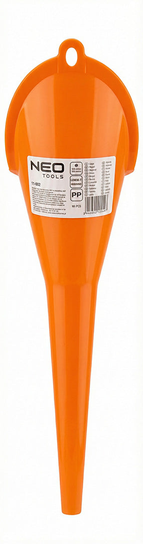 Tölcsér hosszú csőrrel, 450mm, 115mm tölcsérátmérő, műanyag