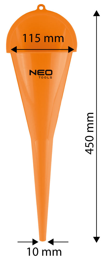 Tölcsér hosszú csőrrel, 450mm, 115mm tölcsérátmérő, műanyag