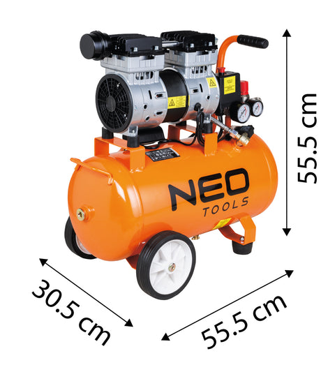 Kompresszor, 24L, 8 bar, 125l/perc, extra csendes, kefementes motorral, olajmentes, 80db