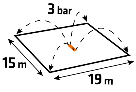 Négyszögesőztető, billenő, öntöző, 285 m2, 18 fúvóka, sugárerő állítás, egyéni fúvokaszabályzás