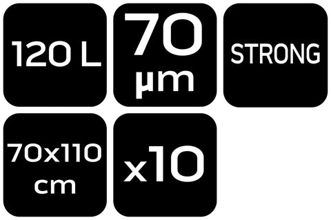 Szemeteszsák, 120l, 70x110cm, 70mic, fekete, 10db/cs