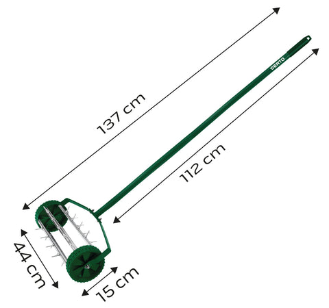 VERTO 15G539 Fűszellőztető, gyepszellőztető, kézi, 27 tüske, 15 cm dobátmérő