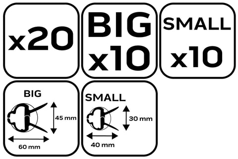 Palántarögzítő klipsz készlet, 20db (10kicsi, 10nagy), min. rendelés: 5db