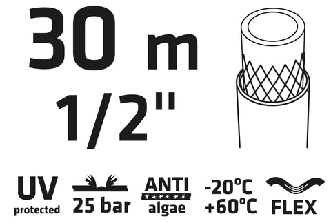 Locsolótömlő 1/2", 30m, Professional, csomózódás, csavarodás védelem, uv álló, algásodás védelem