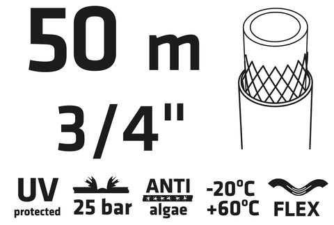 Locsolótömlő 3/4", 50m, Professional: csomózódás, csavarodás védelem, uv álló, algásodás védelem