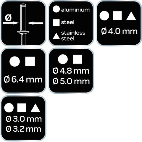 NEO TOOLS 18-106-1 Popszegecshúzó 2 karos, egyenes, alu és acél szegecsekhez, 3.2-6.4mm-ig