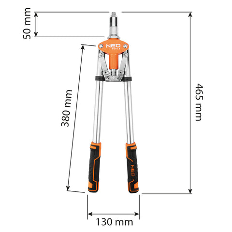 NEO TOOLS 18-106-1 Popszegecshúzó 2 karos, egyenes, alu és acél szegecsekhez, 3.2-6.4mm-ig