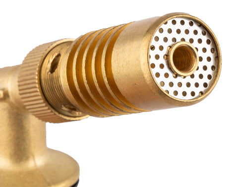 Gázégőfej menetes, réz, gázszabályzó csappal és lángterelő gyűrűvel