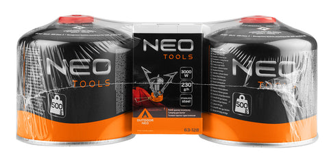 NEO TOOLS 20-060 Kemping gázégő+ 2db gázpalack