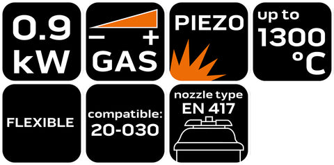Gázégőfej gyorscsatlakozós, piezó gyújtással flexibilis fejjel