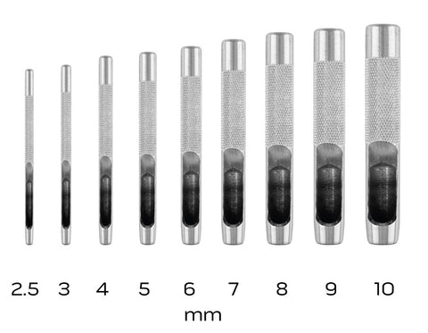 Bőrlyukasztó készlet, szénacél, 9db-os, 2,5-10mm, oxfordszövet tok