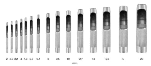 Bőrlyukasztó készlet, szénacél, 15db-os, 2-22mm, oxfordszövet tok
