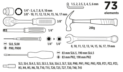 Szerszámkészlet 1/4", 3/8", 73db