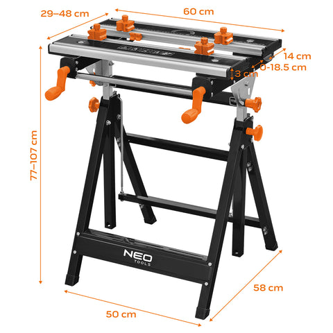 NEO TOOLS 44-700 Állítható munkapad, alumínium 60 x 58 x 77-107cm