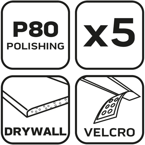 Csiszolókorong tépőzáras 225mm, K80, 6 lyukas, 59G264, 59G265 csiszológéphez, 5db, NEO TOOLS