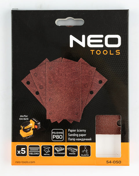 Csiszolópapír tépőzáras 80x130mm, P80, 8 lyukas, 04-623-hoz, 5db