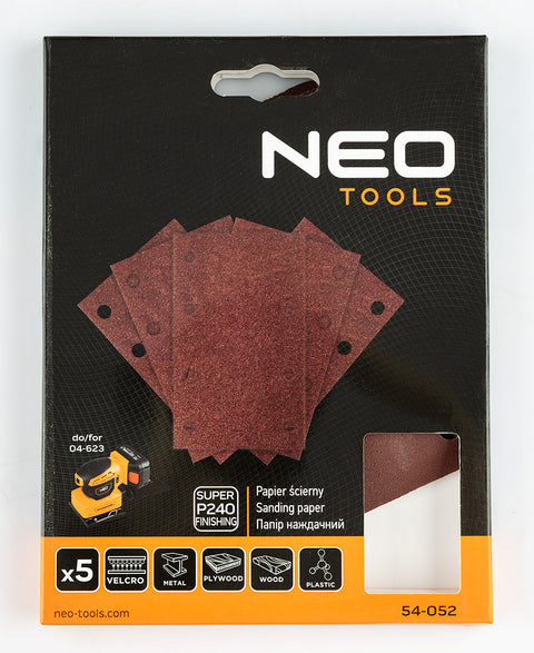 Csiszolópapír tépőzáras 80x130mm, P240, 8 lyukas, 04-623-hoz, 5db