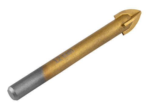 Univerzális, 4 élű üvegfúró, fa, műanyag, fém kőzetanyagok fúrásához, Titánium bevonat, 12mm