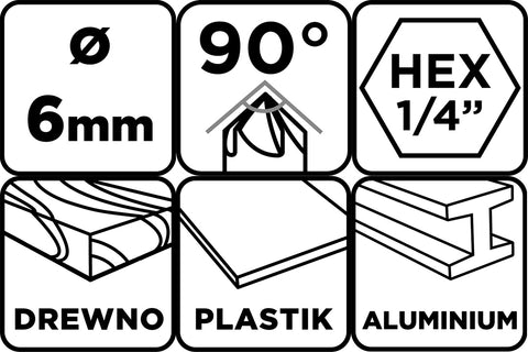 Süllyesztőfúró, csavarfejekhez, 1/4" hatszög szár, 6mm, min. rendelés: 3db